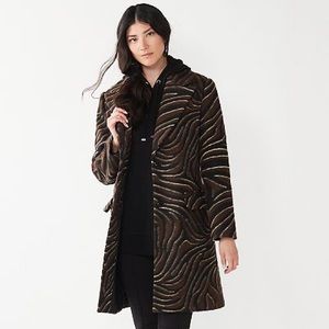 NWT Nine West Notch Lapel Coatigan M brown black,white animal print coat/jacket